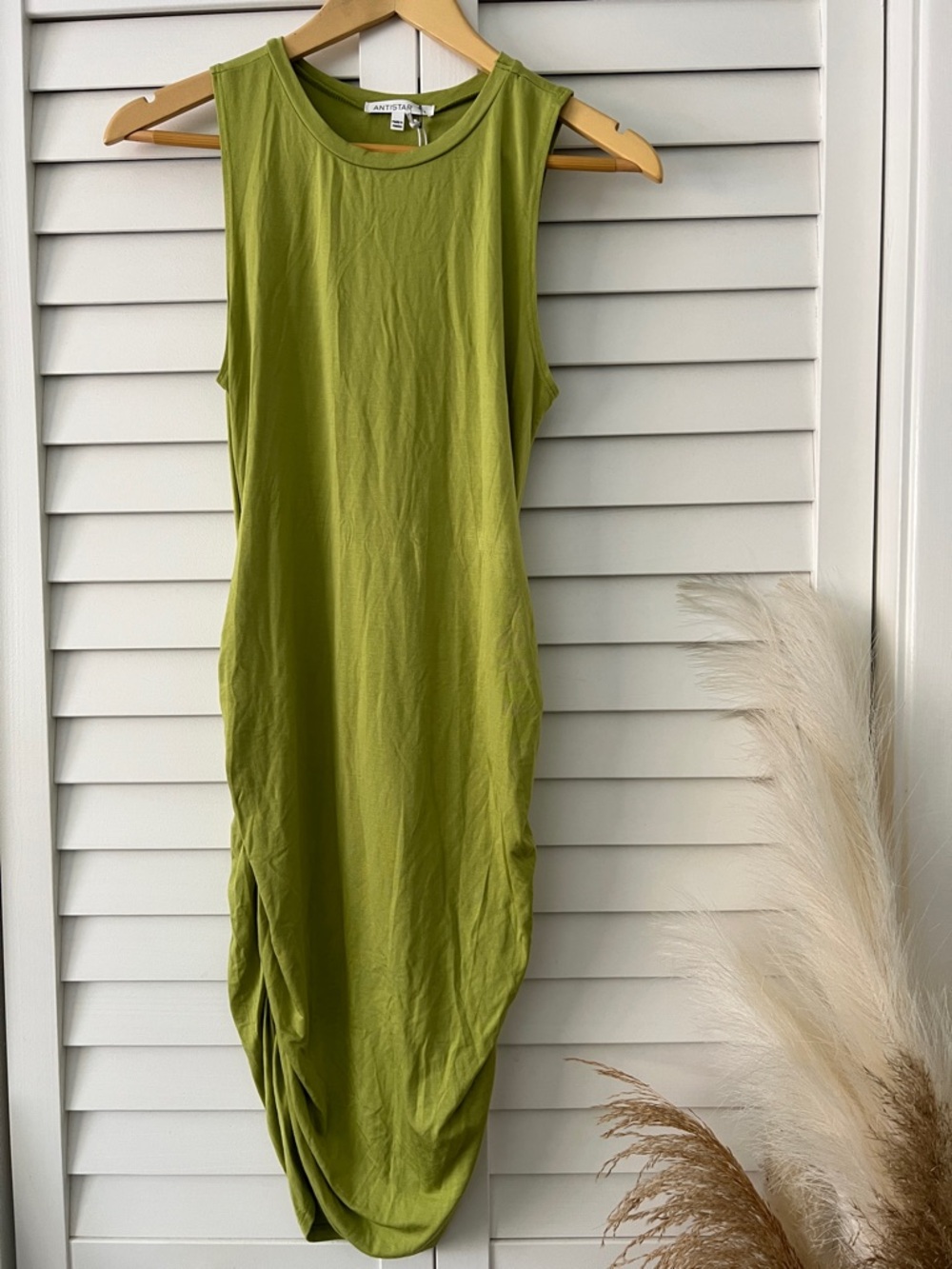 Ancient Kallos Olive Green Gathered Hem Tank Dress